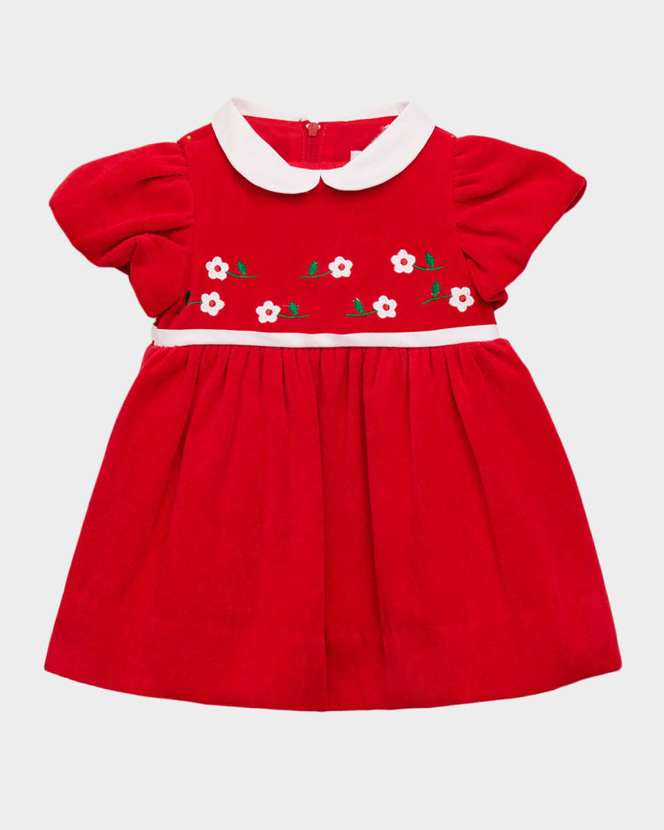 Girl's Velvet Waist Dress with Flowers, Size 6M-24
